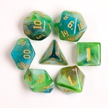 D20 Polyhedral 7 Piece Dice Set - Chaos Font - Marblized - Spring Breeze