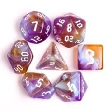 D20 Polyhedral 7 Piece Dice Set - Chaos Font - Marblized - Amethyst Sunset