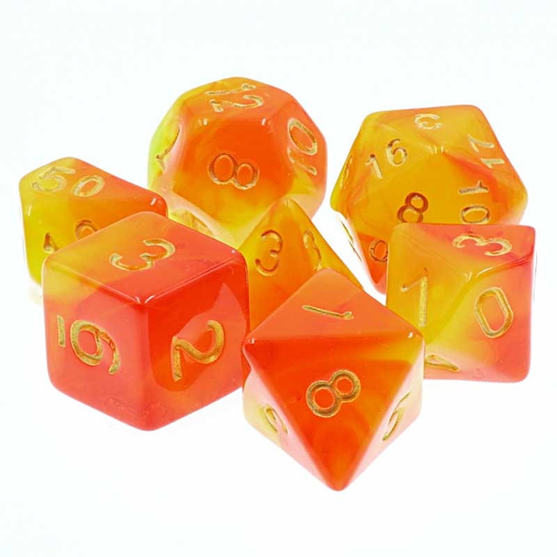 D20 Polyhedral 7 Piece Dice Set - Elemental - Rising Pheonix Red/Yellow