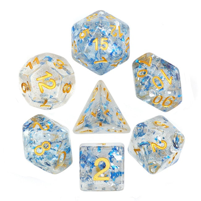 D20 Polyhedral 7 Piece Dice Set - Glitter Flakes - Sapphire