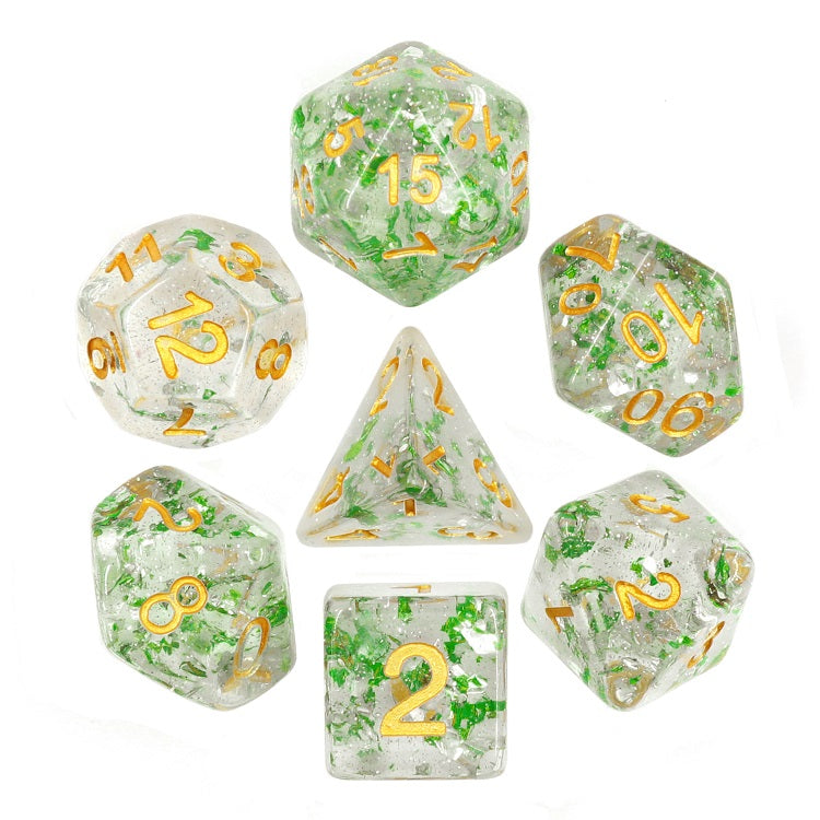 D20 Polyhedral 7 Piece Dice Set - Glitter Flakes - Emerald