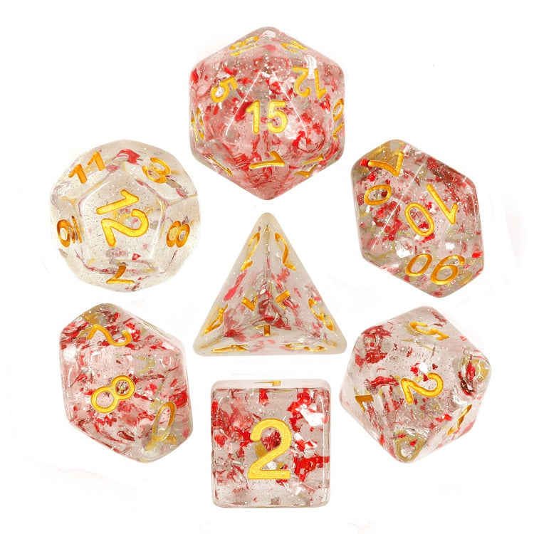 D20 Polyhedral 7 Piece Dice Set - Glitter Flakes - Ruby