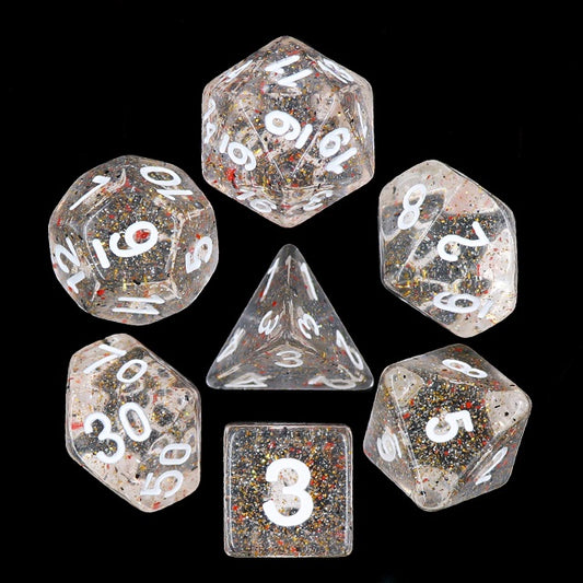 D20 Polyhedral 7 Piece Dice Set - Glitter Flakes - Little Stars
