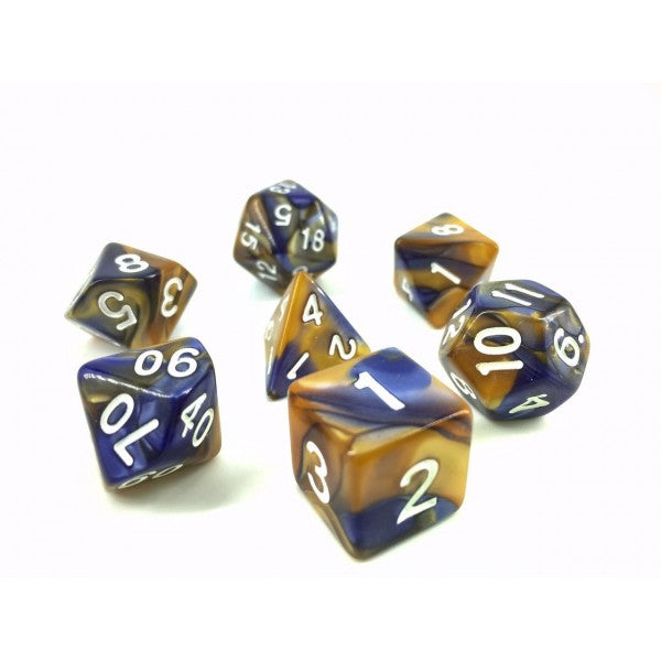 D20 Polyhedral 7 Piece Dice Set - Elemental - Gold / Dark Blue