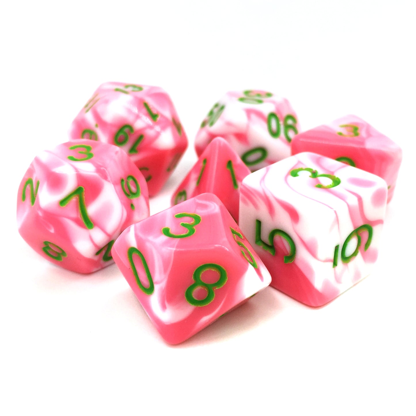 D20 Polyhedral 7 Piece Dice Set - Elemental - Pink/White
