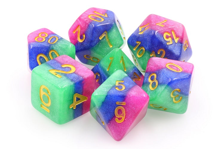 D20 Polyhedral 7 Piece Dice Set - Rainbow - Jester