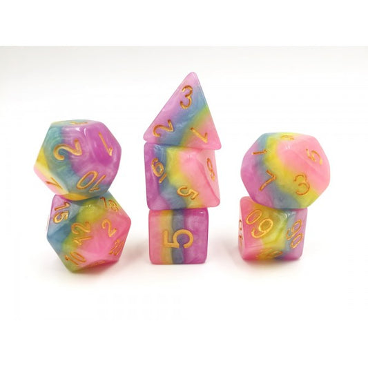 D20 Polyhedral 7 Piece Dice Set - Rainbow - Pastel Unicorn