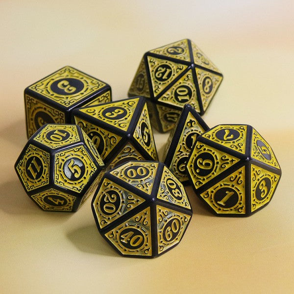 D20 Polyhedral 7 Piece Dice Set - Magic Flame - Yellow