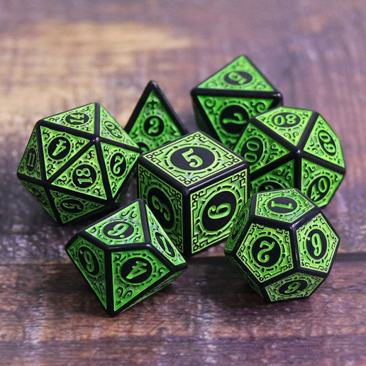 D20 Polyhedral 7 Piece Dice Set - Magic Flame - Green
