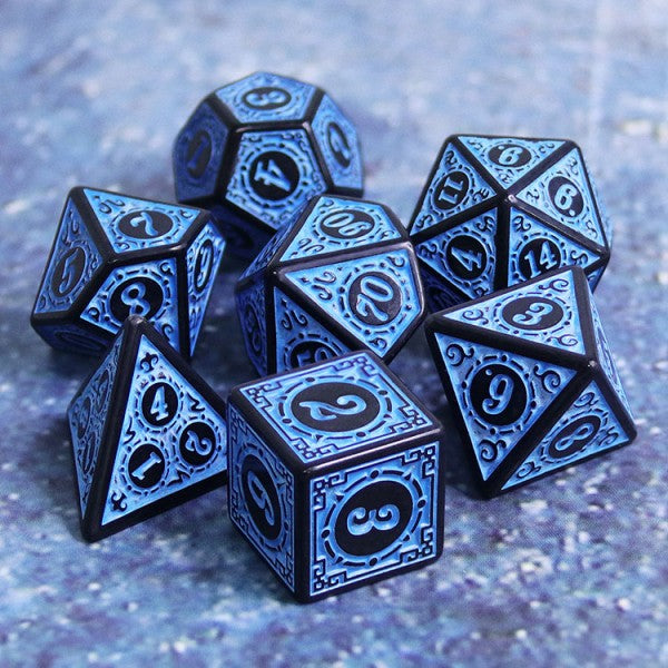 D20 Polyhedral 7 Piece Dice Set - Magic Flame - Blue