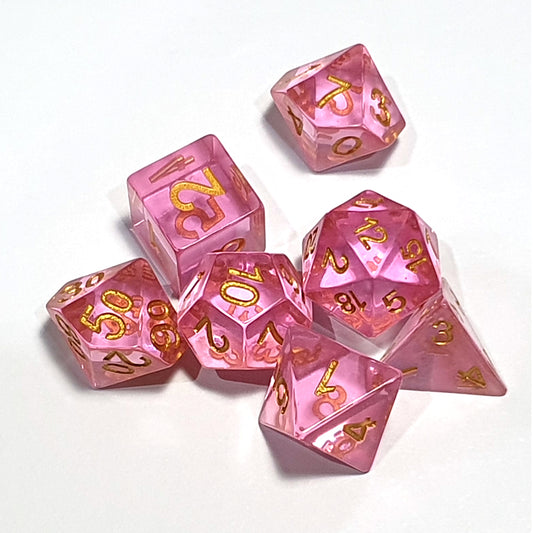D20 Polyhedral 7 Piece Dice Set - Sharp Edge - Pink Crystal