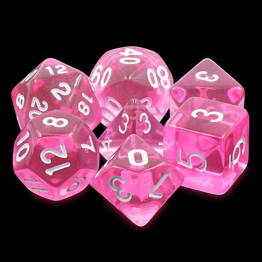 D20 Polyhedral 7 Piece Dice Set - Gem - Pink