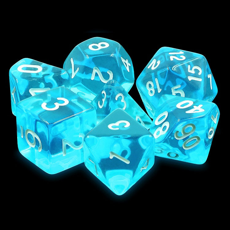 D20 Polyhedral 7 Piece Dice Set - Gem - Mid Blue