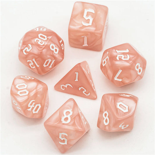 D20 Polyhedral 7 Piece Dice Set - Chaos Font - Macaron Pale Pink