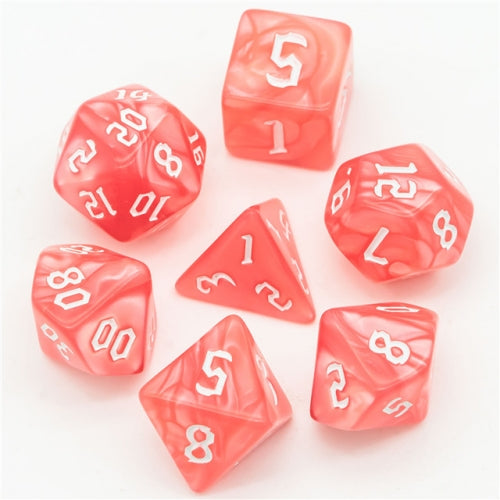 D20 Polyhedral 7 Piece Dice Set - Chaos Font - Macaron Pale Red