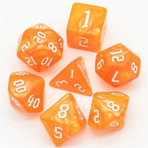 D20 Polyhedral 7 Piece Dice Set - Chaos Font - Macaron Orange