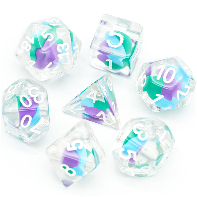 D20 Polyhedral 7 Piece Dice Set - UDIXI Entombed - Cotton Candy - Blue/Purple/Green