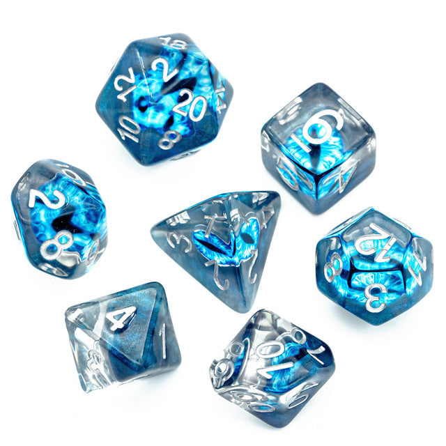 D20 Polyhedral 7 Piece Dice Set - UDIXI Entombed - Demon Eye - Blue