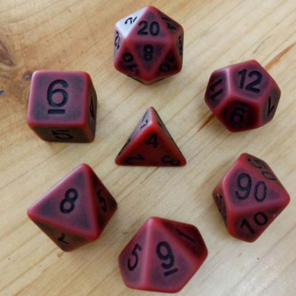 D20 Polyhedral 7 Piece Dice Set - Ancient - Matt Red