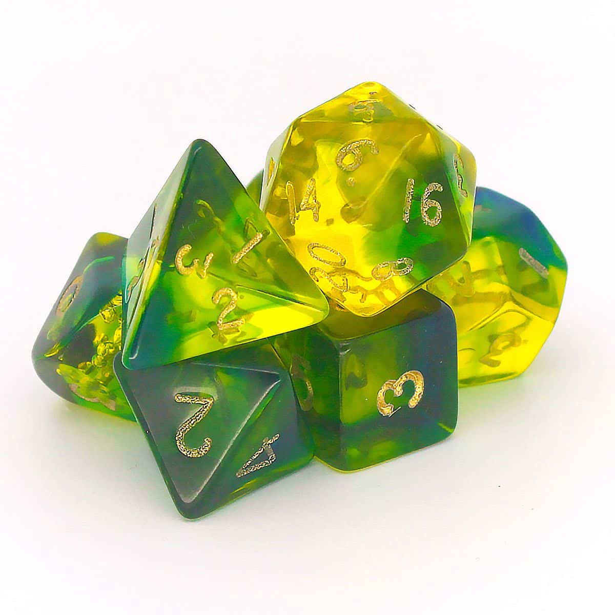 D20 Polyhedral 7 Piece Dice Set - Blitz -Blue Green