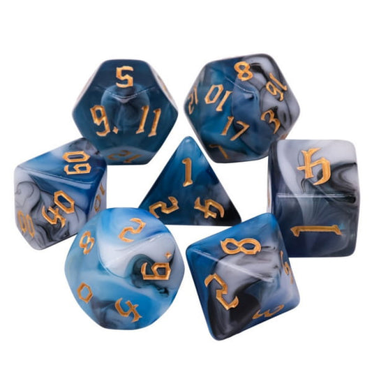 Chaos Font Dice Set - Marblized - Blue Warrior