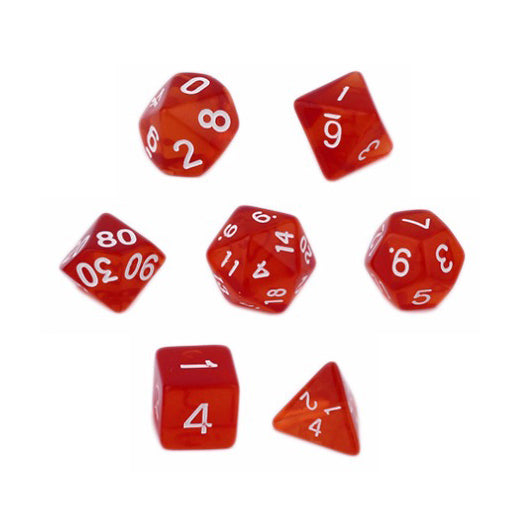 D20 Polyhedral 7 Piece Dice Set - Gem - Red