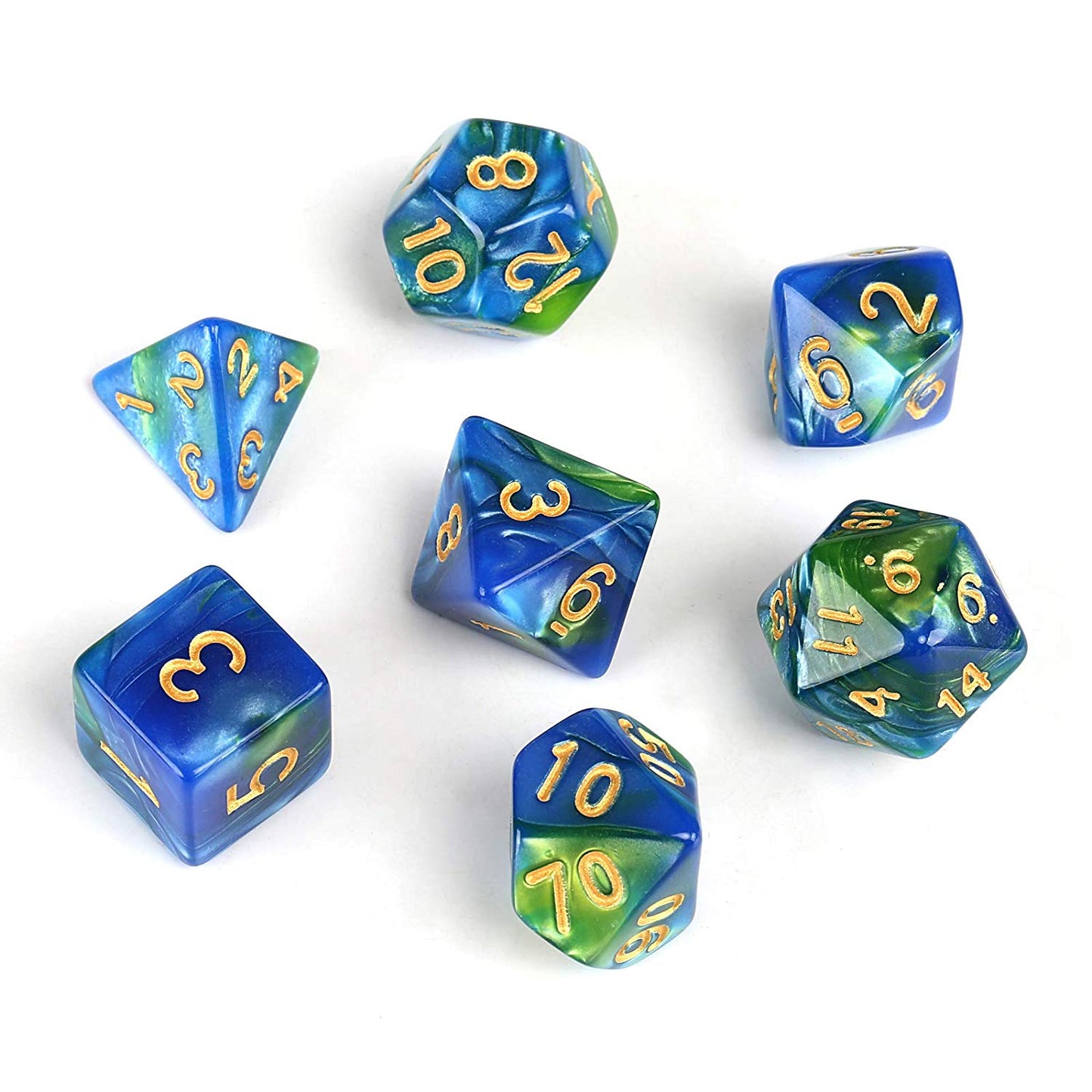 D20 Polyhedral 7 Piece Dice Set - Elemental - Blue/Green