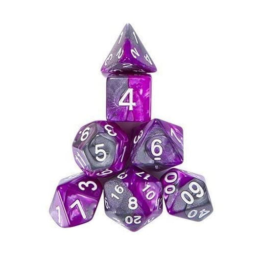 D20 Polyhedral 7 Piece Dice Set - Ore Stone - Dark Crystal Purple