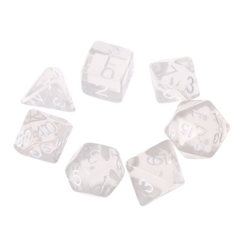 D20 Polyhedral 7 Piece Dice Set - Gem - Clear / White