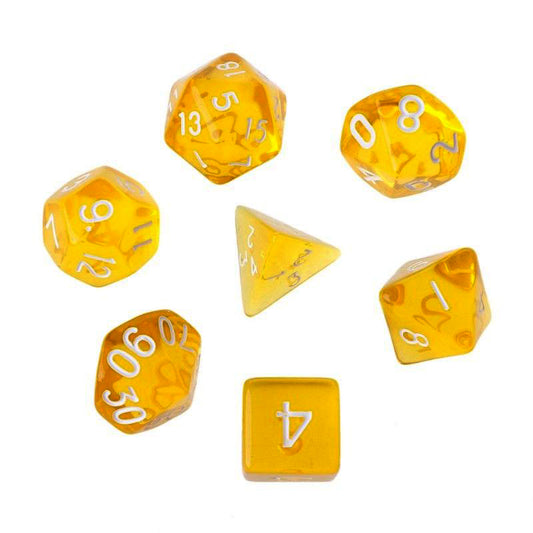 D20 Polyhedral 7 Piece Dice Set - Gem - Yellow Orange