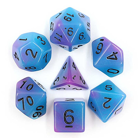 D20 Polyhedral 7 Piece Dice Set - Glow In The Dark - Blue / Purple