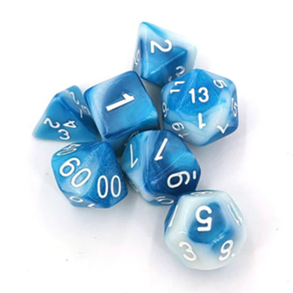 D20 Polyhedral 7 Piece Dice Set - Marble - Light Blue