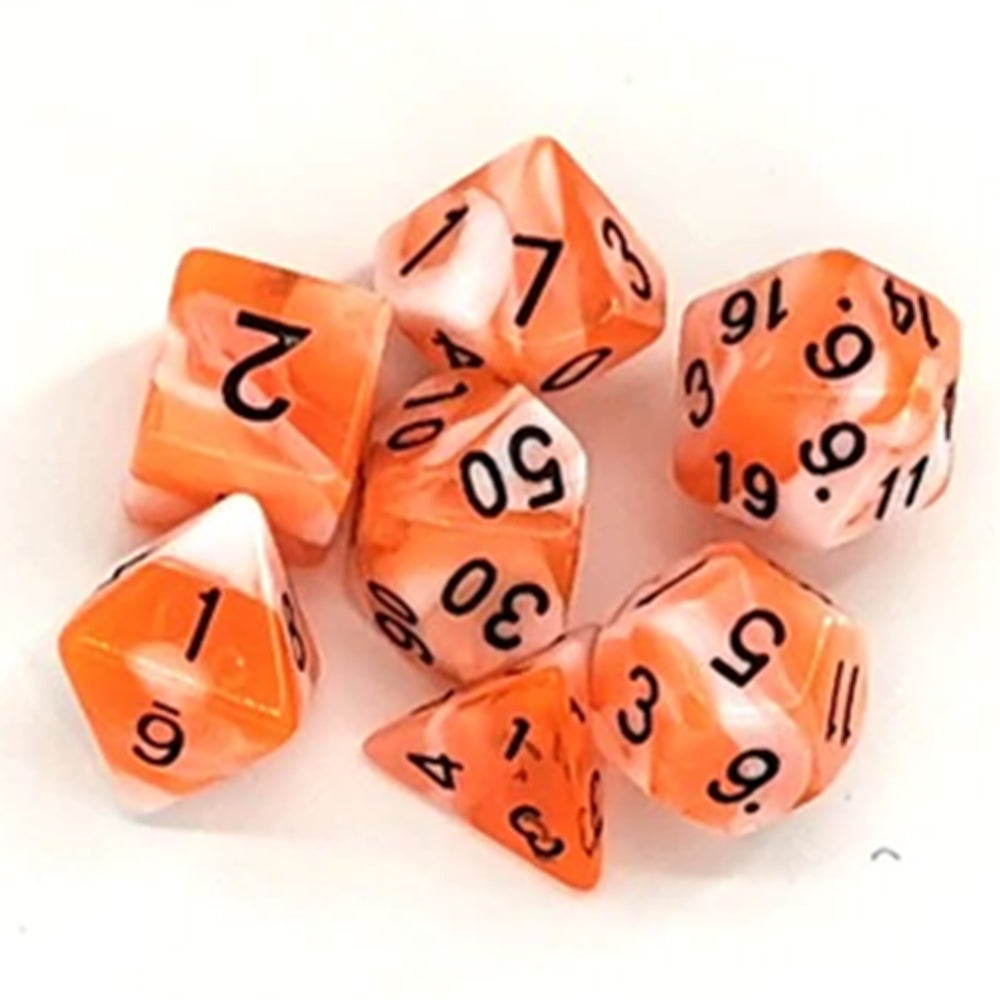 D20 Polyhedral 7 Piece Dice Set - Marble - Orange