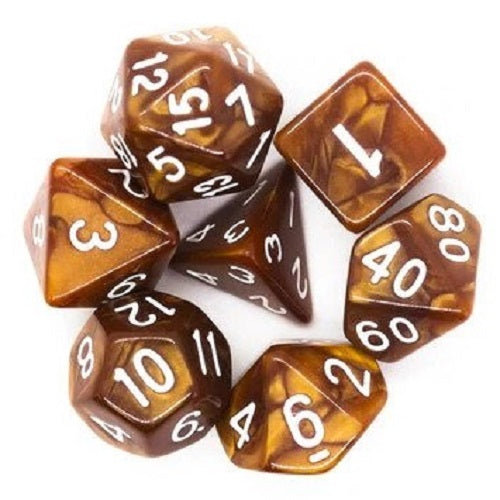 D20 Polyhedral 7 Piece Dice Set - Pearl - Brown