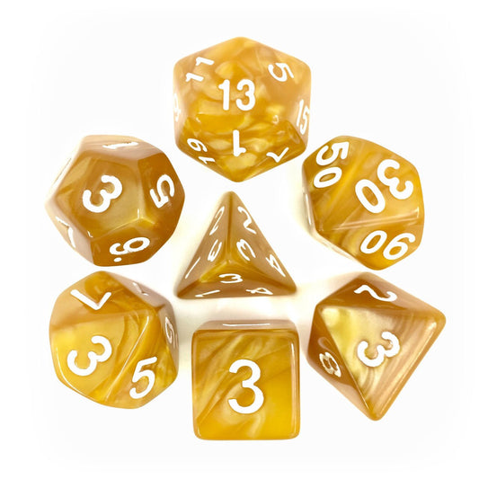 D20 Polyhedral 7 Piece Dice Set - Pearl - Golden