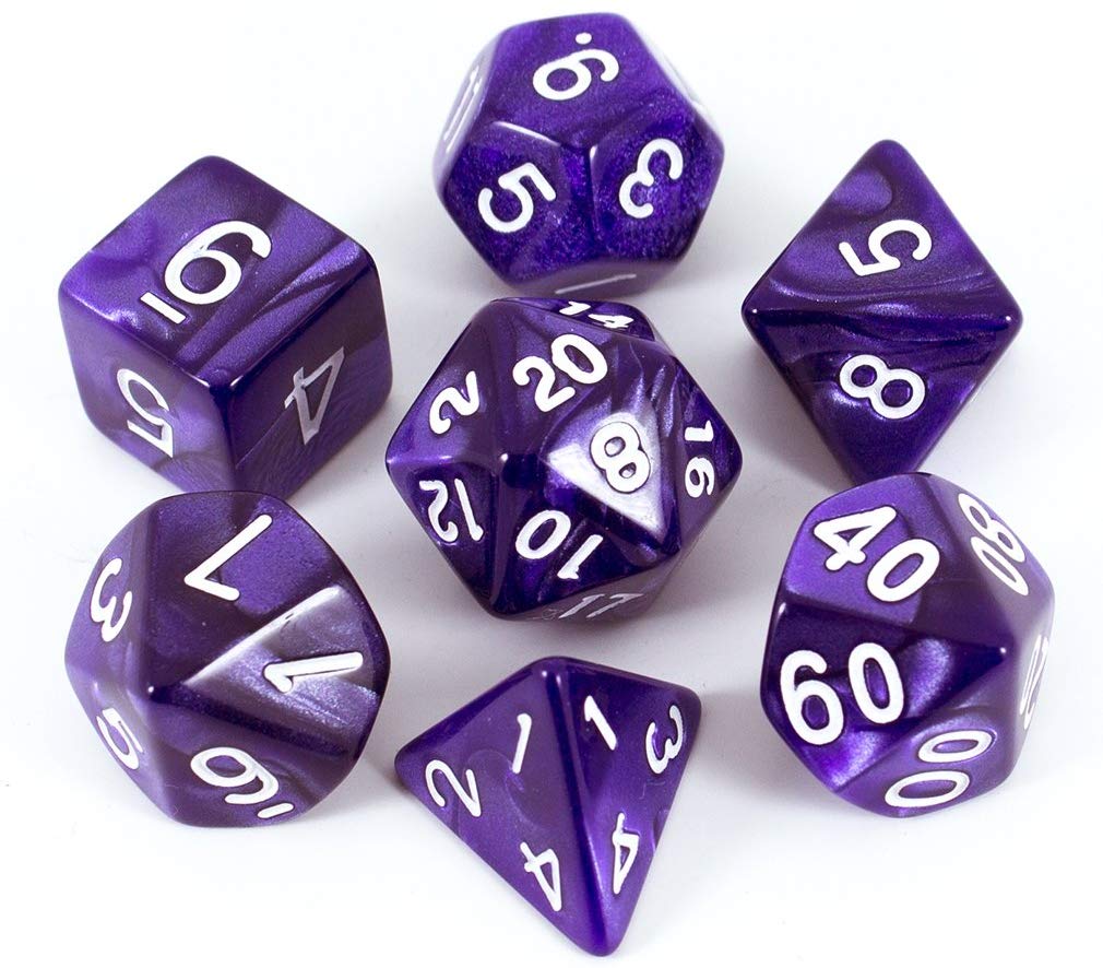 D20 Polyhedral 7 Piece Dice Set - Pearl - Purple