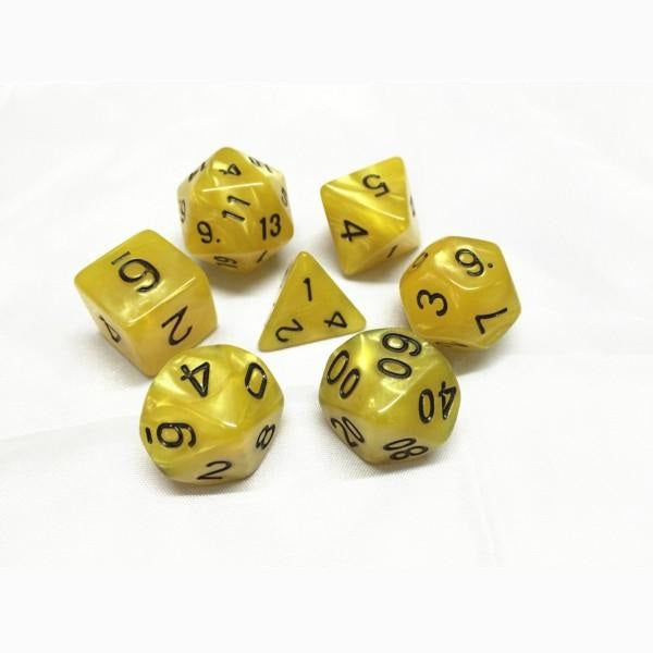 D20 Polyhedral 7 Piece Dice Set - Pearl - Yellow