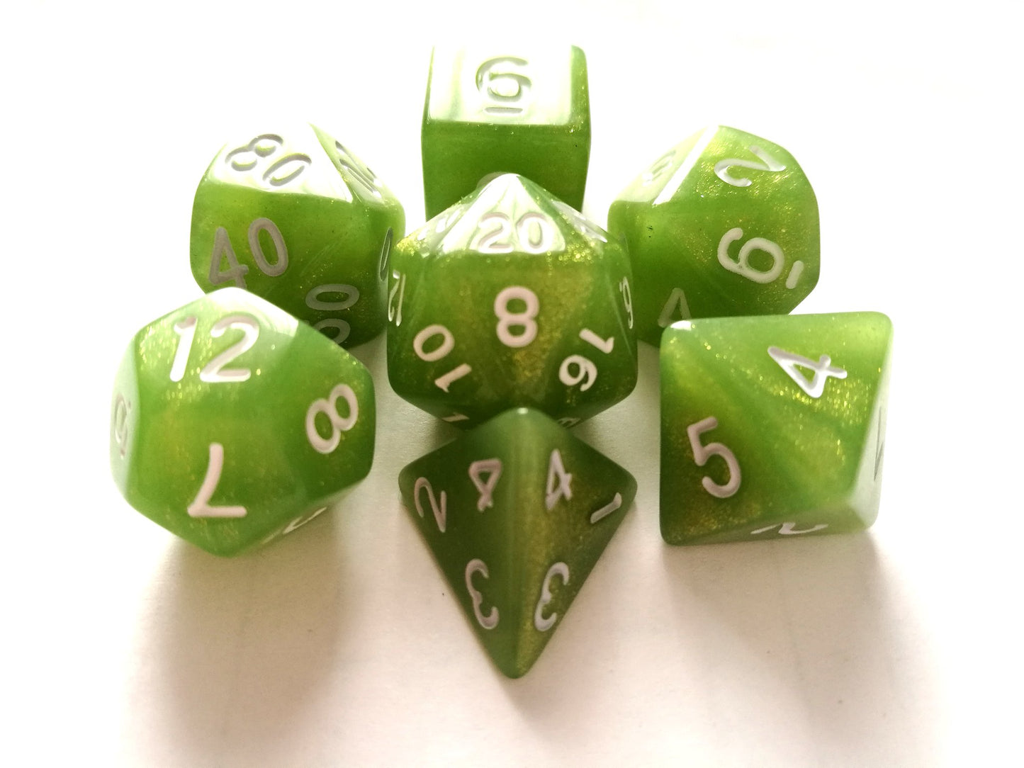 D20 Polyhedral 7 Piece Dice Set - Shimmer - Olive Green