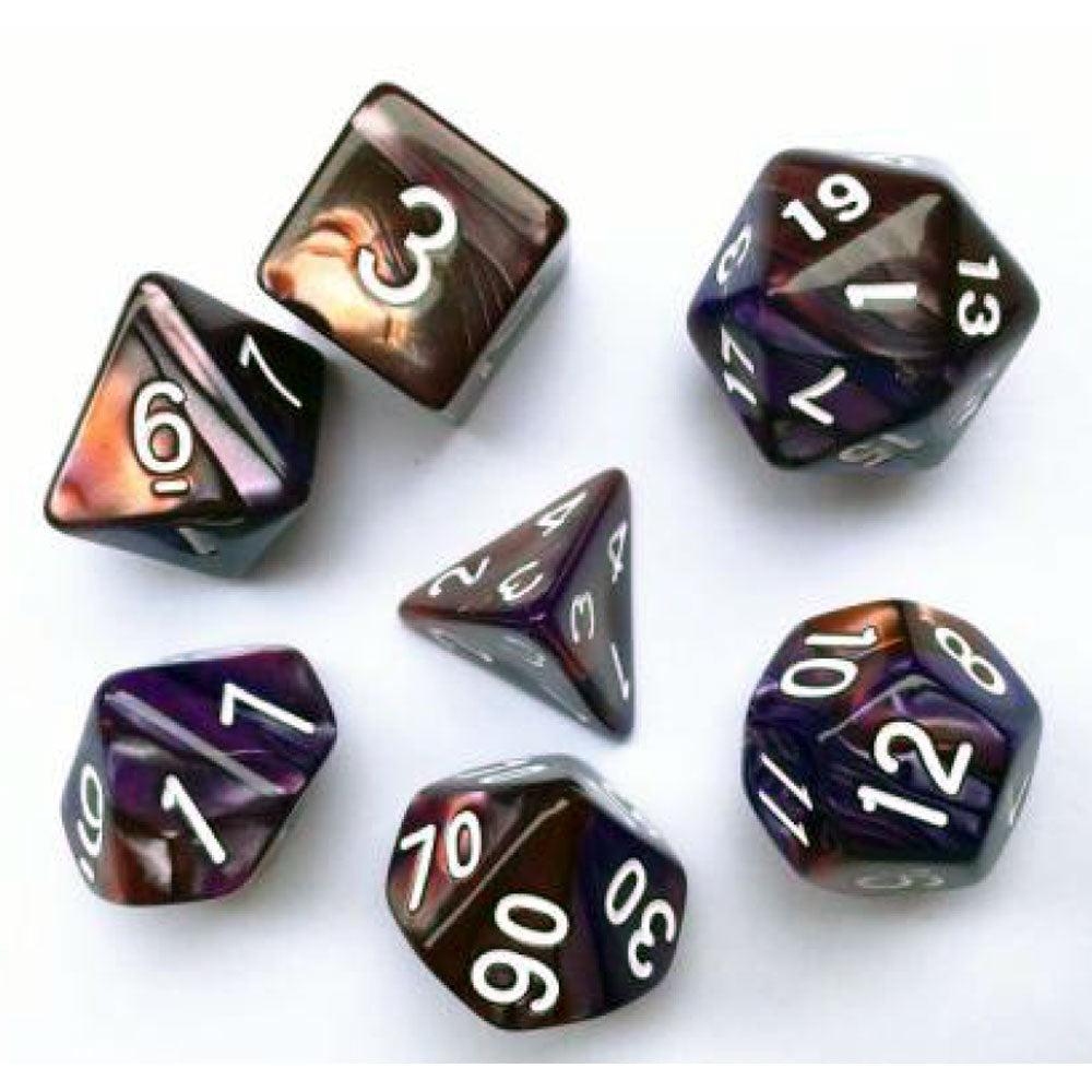 D20 Polyhedral 7 Piece Dice Set - Elemental - Copper/Purple