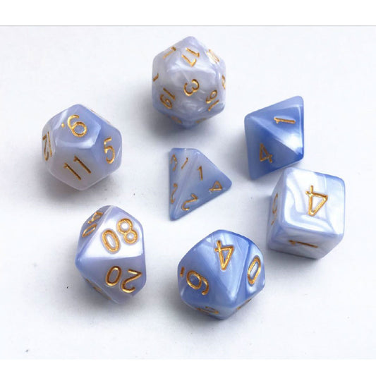 D20 Polyhedral 7 Piece Dice Set - Elemental - White/Blue
