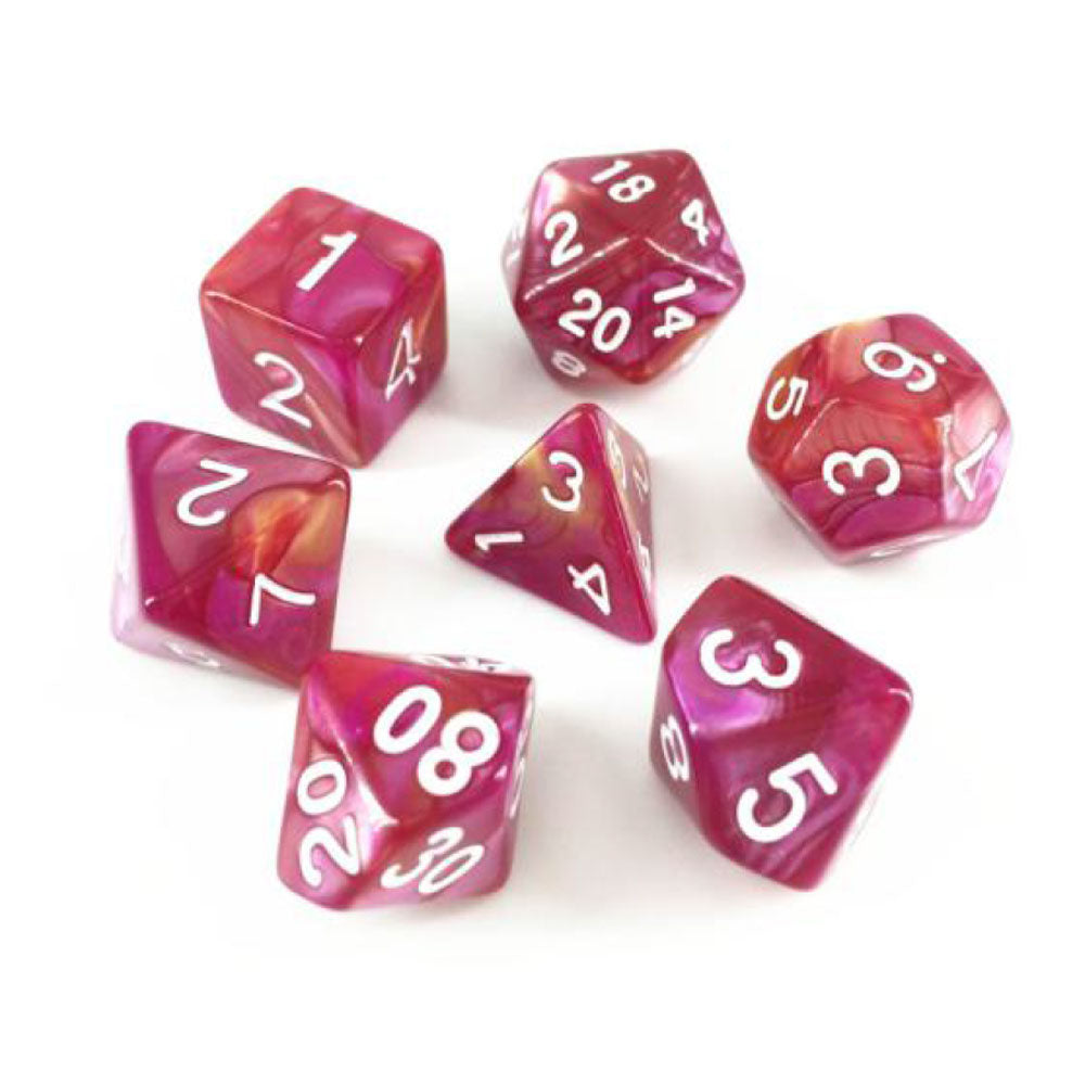 D20 Polyhedral 7 Piece Dice Set - Elemental - Yellow/Rose Pink