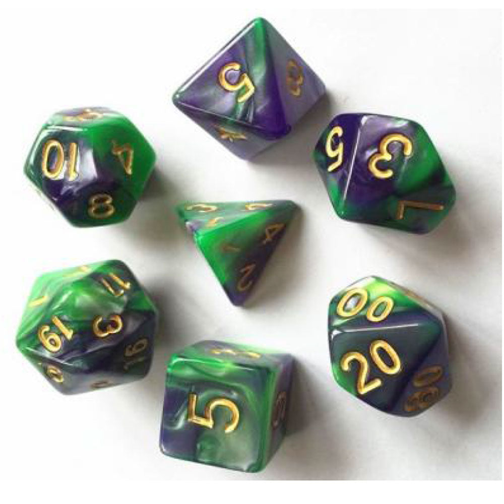 D20 Polyhedral 7 Piece Dice Set - Elemental - Dark Purple / Green