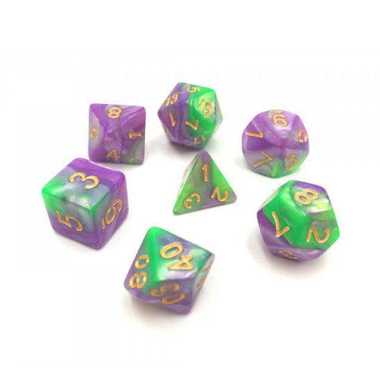 D20 Polyhedral 7 Piece Dice Set - Elemental - Purple/Green