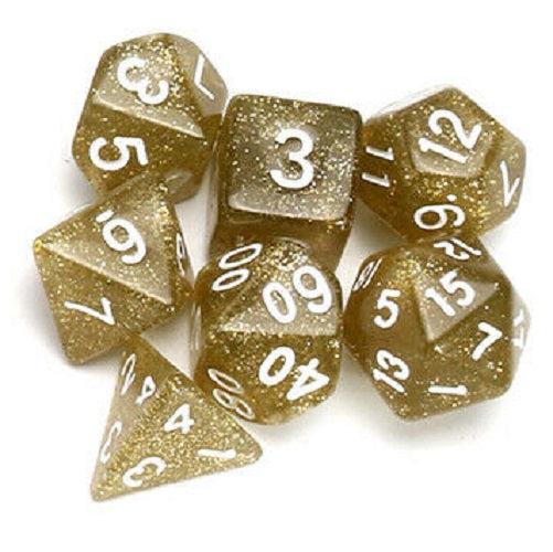D20 Polyhedral 7 Piece Dice Set - Glitter - Gold