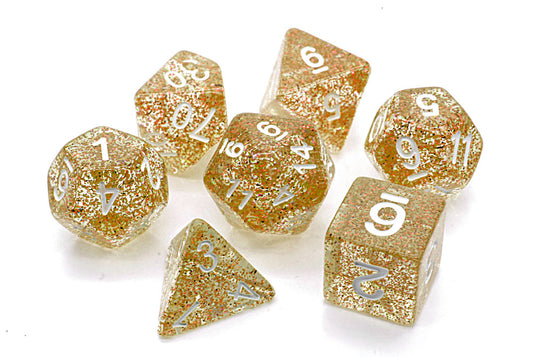 D20 Polyhedral 7 Piece Dice Set - Glitter - Gold Transparent