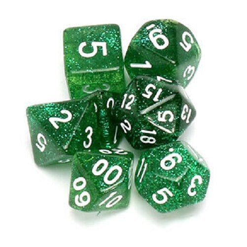 D20 Polyhedral 7 Piece Dice Set - Glitter - Green
