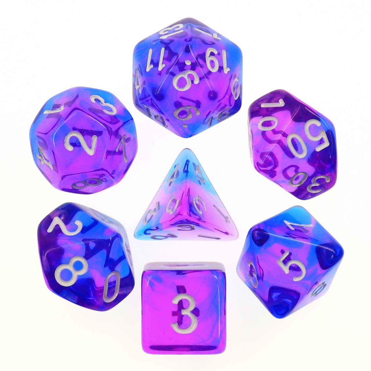 D20 Polyhedral 7 Piece Dice Set - Elemental - Gem - Indigo Sea Blue Purple