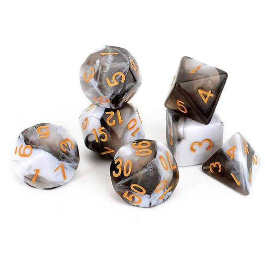 D20 Polyhedral 7 Piece Dice Set - Marble - Grey