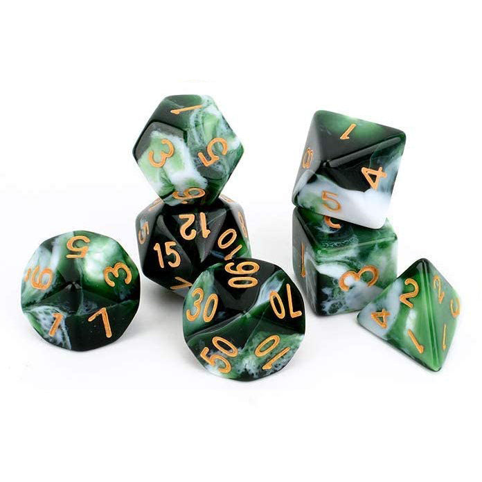 D20 Polyhedral 7 Piece Dice Set - Marble - Emerald (Green)
