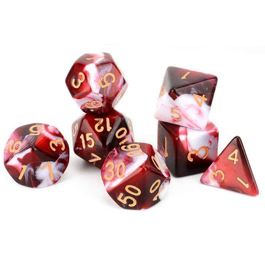 D20 Polyhedral 7 Piece Dice Set - Marble - Dark Red